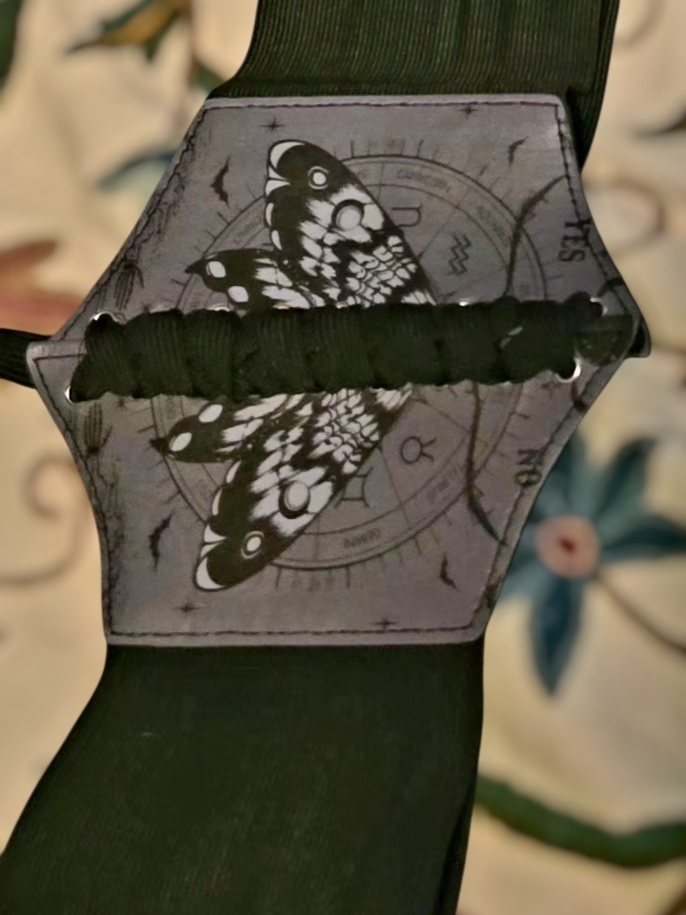 Black Waist Belt with Moth Graphic